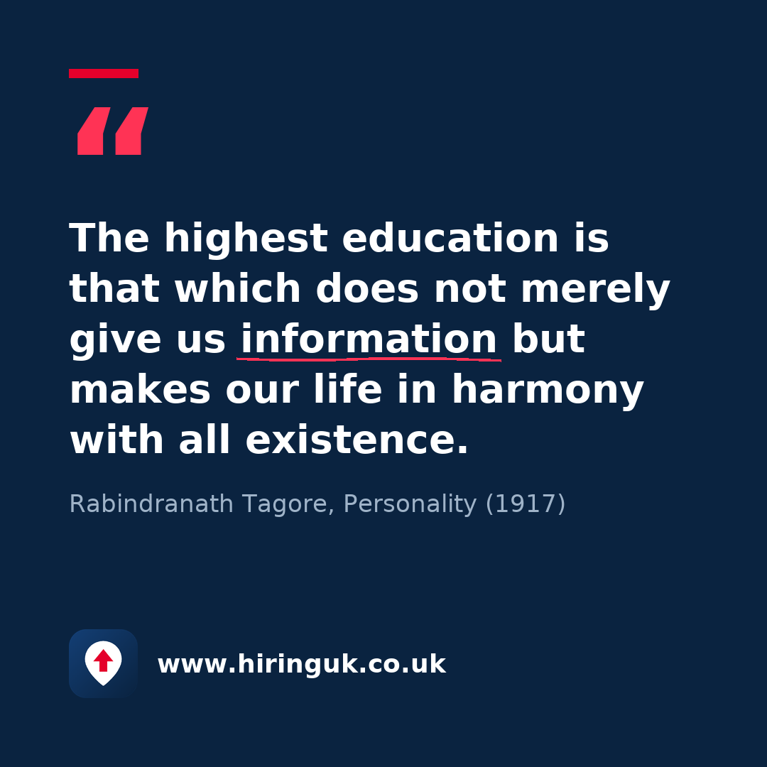 Quote card: The highest education is that which does not merely give us information but makes our life in harmony with all existence.