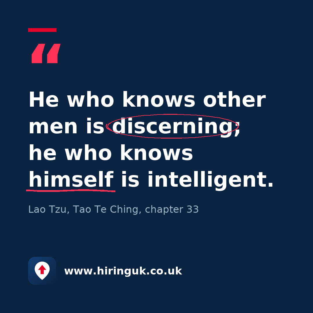 Quote card: He who knows other men is discerning; he who knows himself is intelligent.