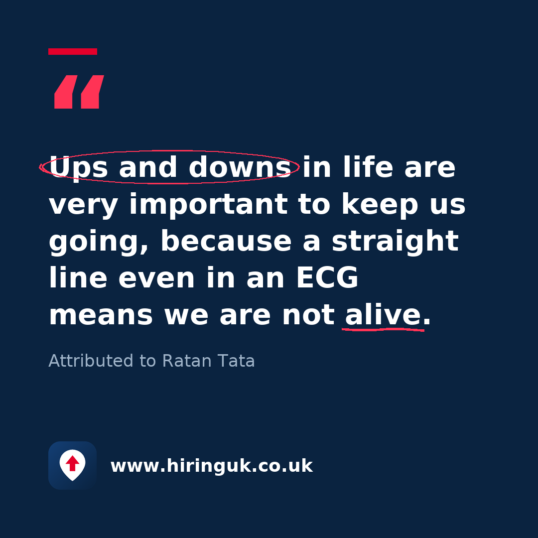 Quote card: Ups and downs in life are very important to keep us going, because a straight line even in an ECG means we are not alive.