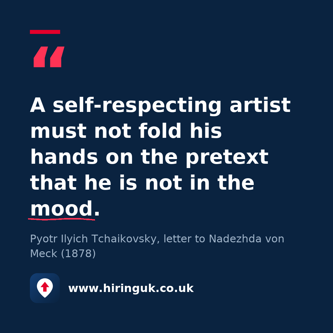 Quote card: A self-respecting artist must not fold his hands on the pretext that he is not in the mood.