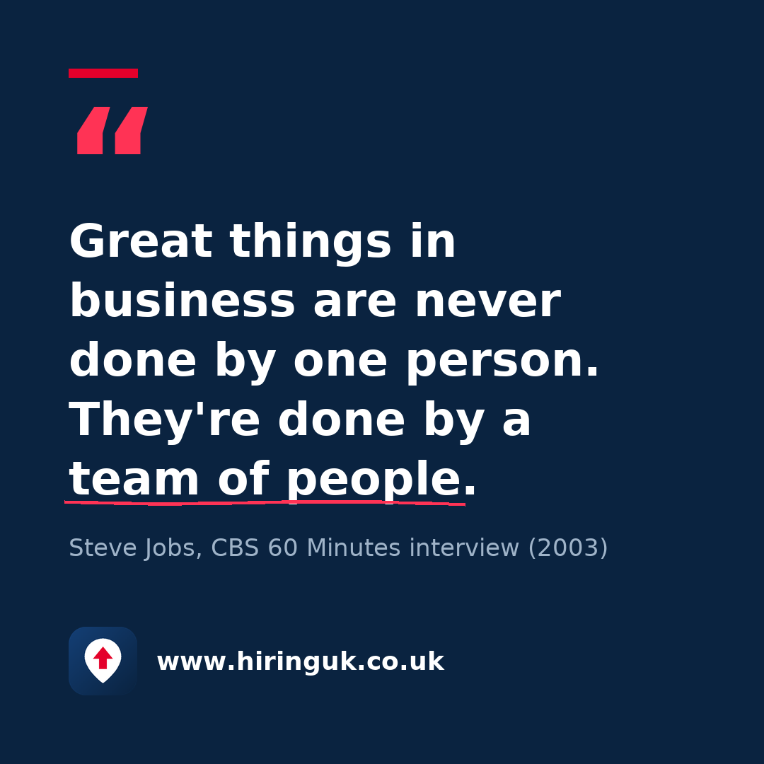 Quote card: Great things in business are never done by one person. They're done by a team of people.