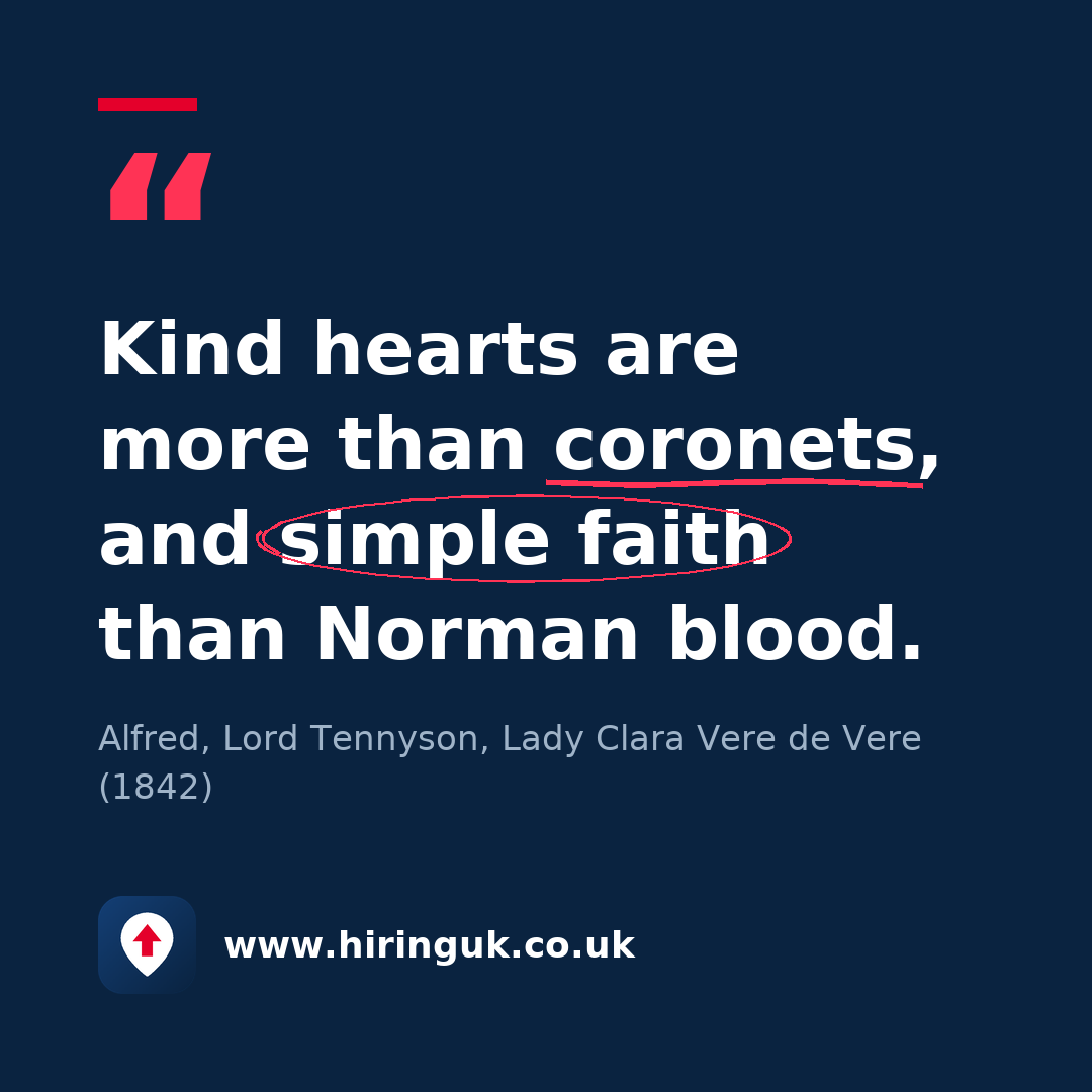 Quote card: Kind hearts are more than coronets, and simple faith than Norman blood.