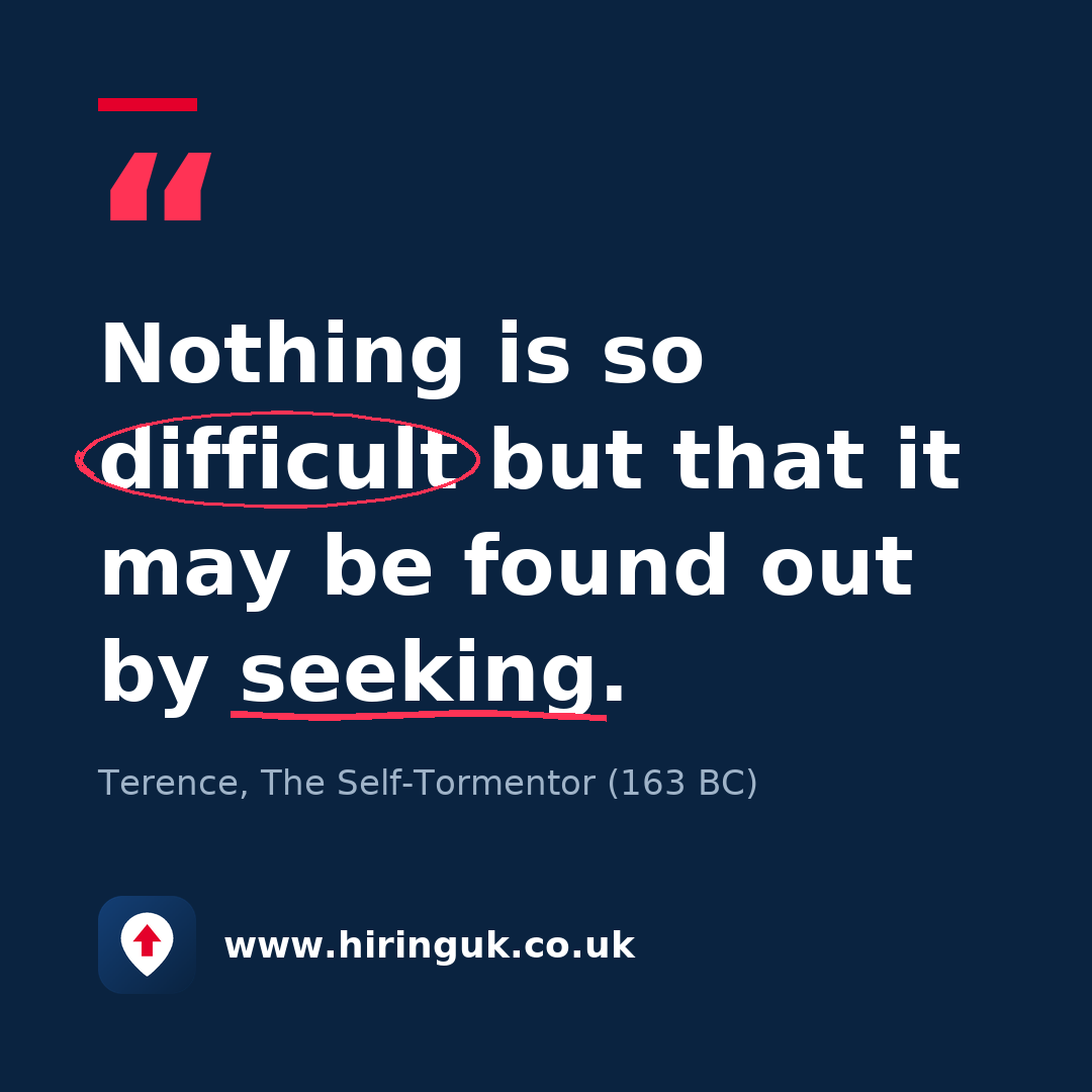 Quote card: Nothing is so difficult but that it may be found out by seeking.