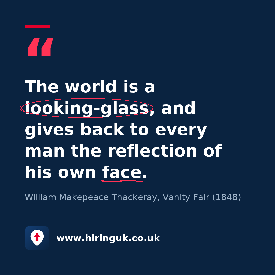 Quote card: The world is a looking-glass, and gives back to every man the reflection of his own face.