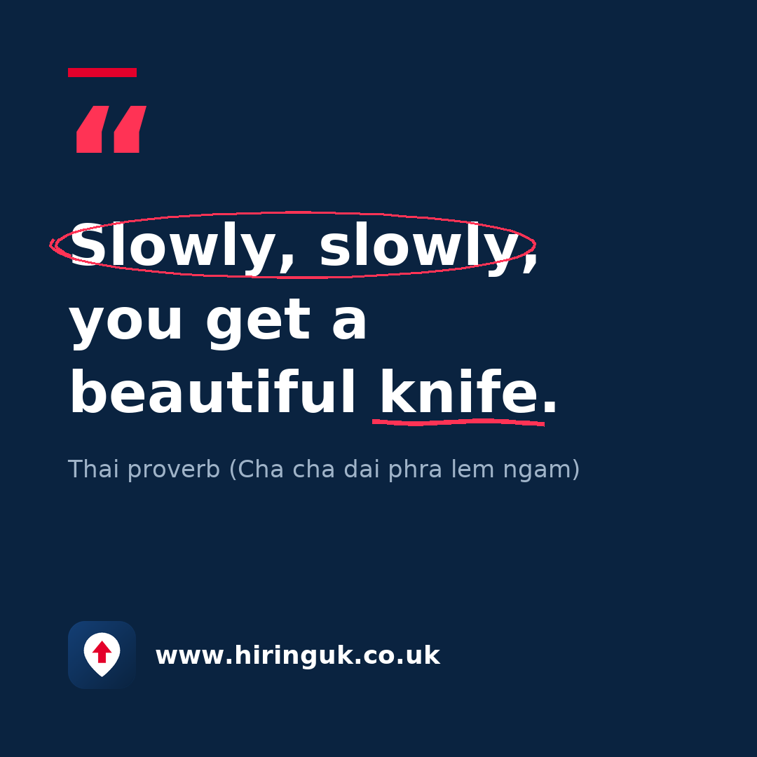 Quote card: Slowly, slowly, you get a beautiful knife.
