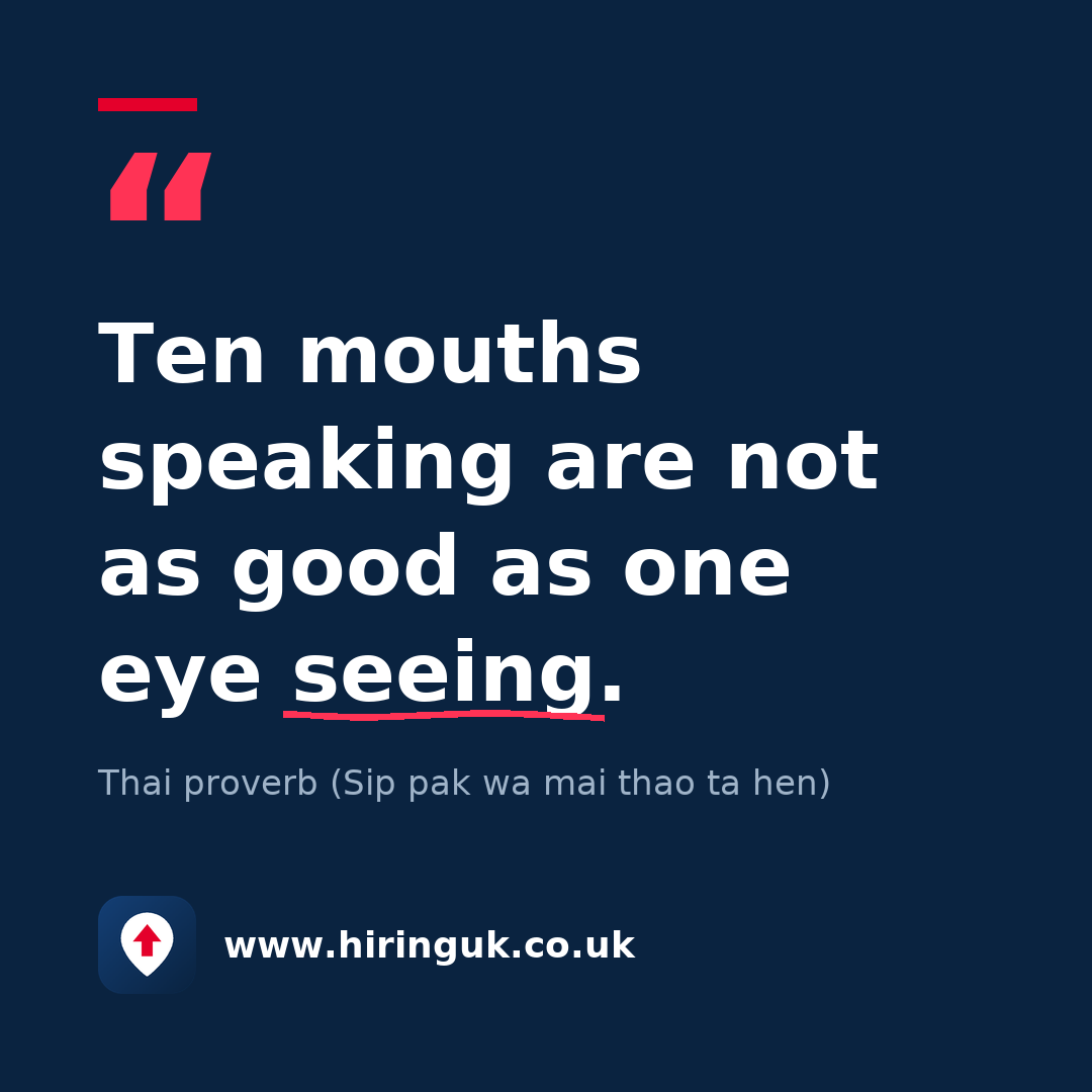 Quote card: Ten mouths speaking are not as good as one eye seeing.