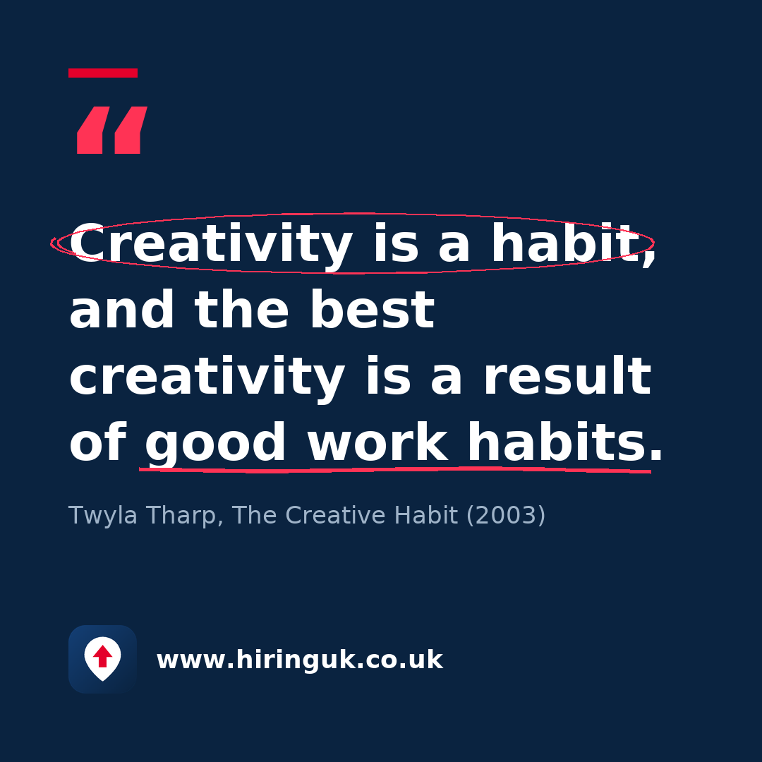 Quote card: Creativity is a habit, and the best creativity is a result of good work habits.
