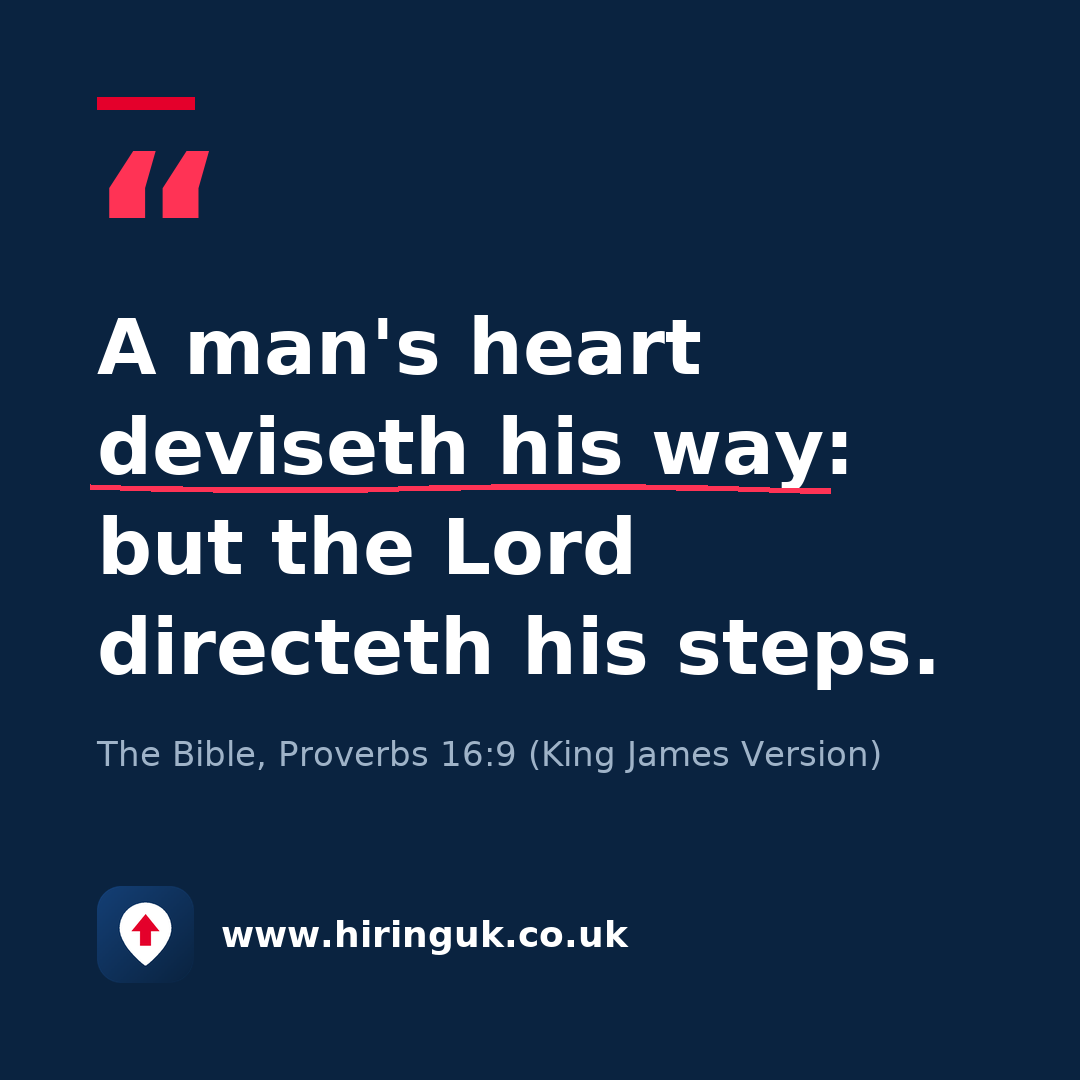 Quote card: A man's heart deviseth his way: but the Lord directeth his steps.