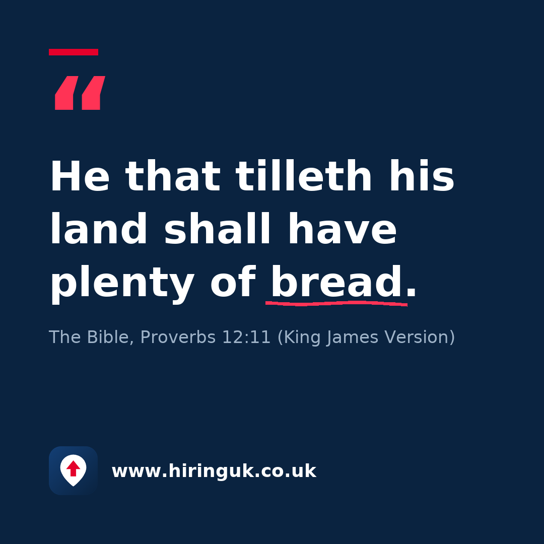 Quote card: He that tilleth his land shall have plenty of bread.