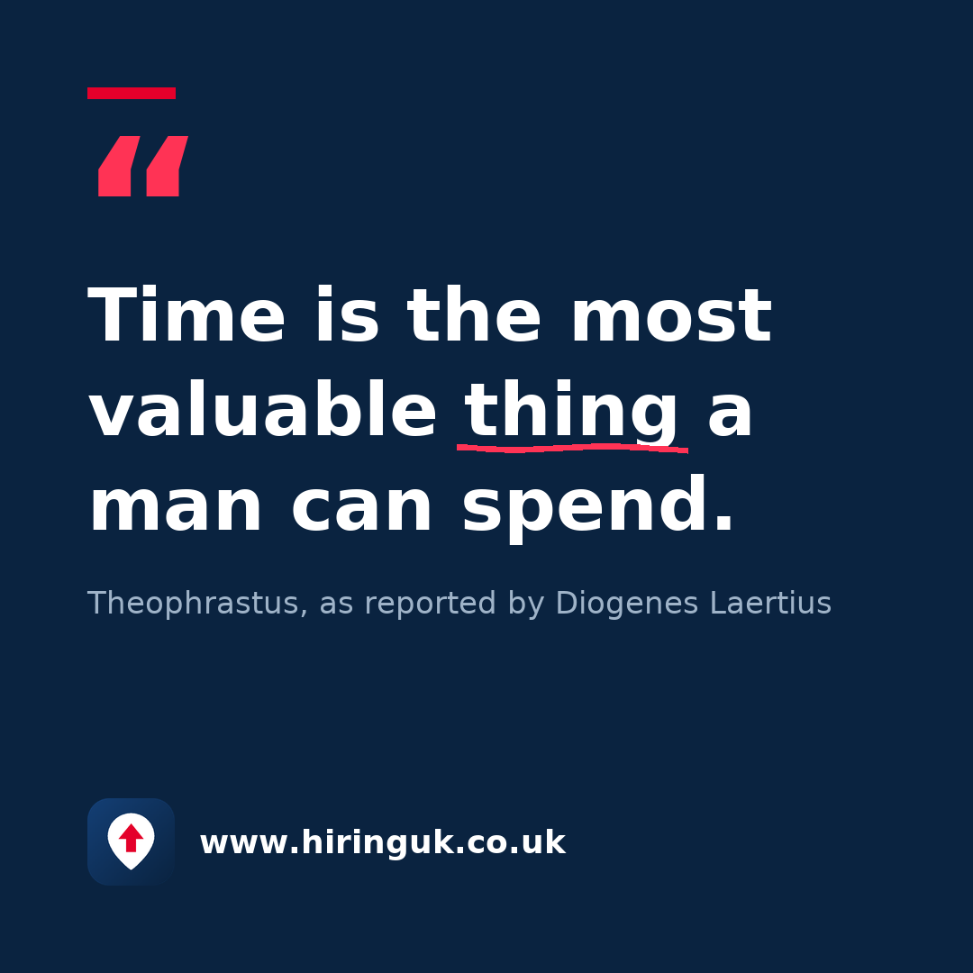 Quote card: Time is the most valuable thing a man can spend.
