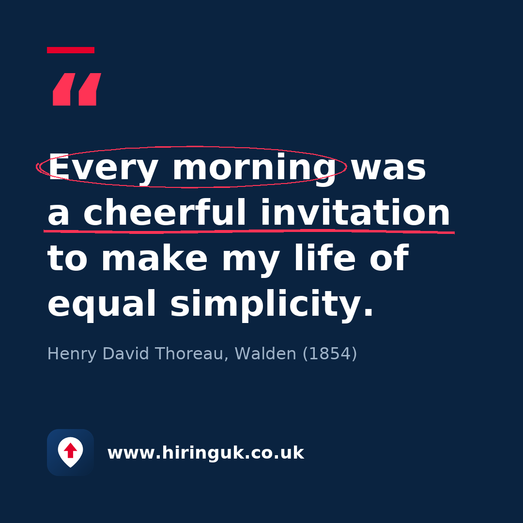 Quote card: Every morning was a cheerful invitation to make my life of equal simplicity.