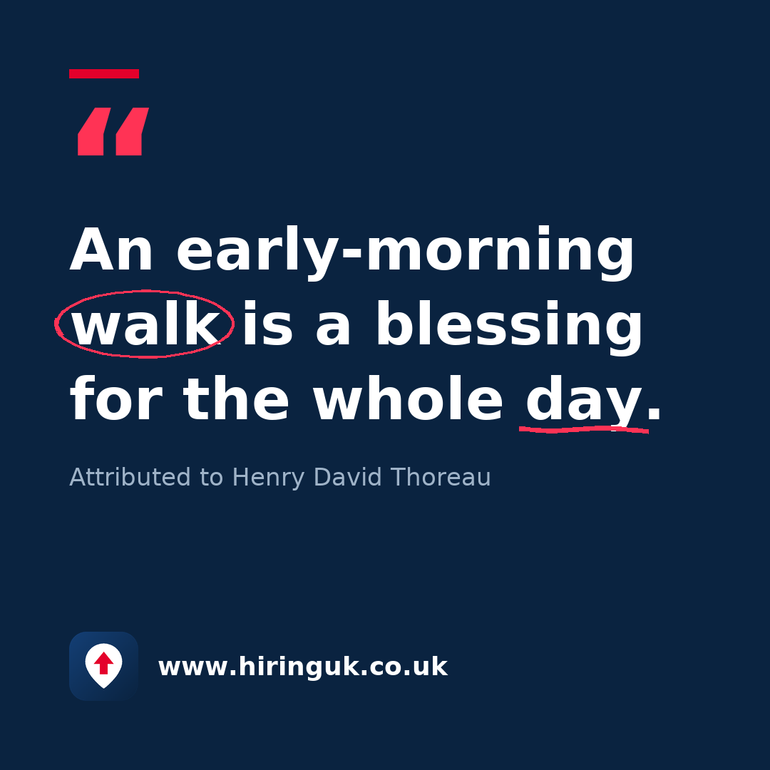 Quote card: An early-morning walk is a blessing for the whole day.