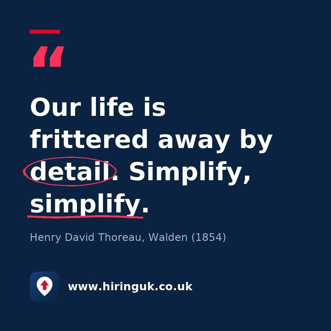 Quote card: Our life is frittered away by detail. Simplify, simplify.