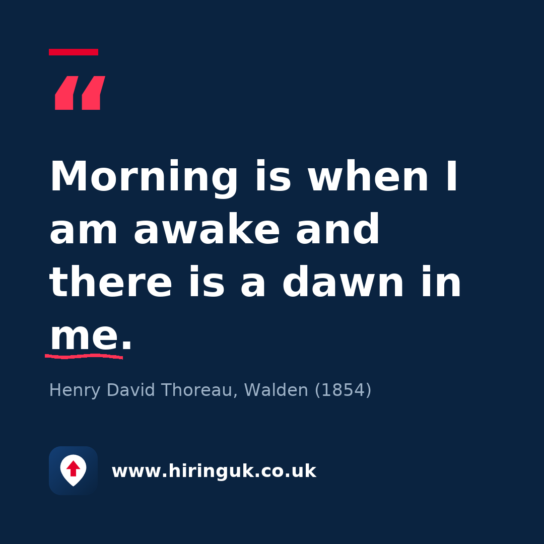 Quote card: Morning is when I am awake and there is a dawn in me.