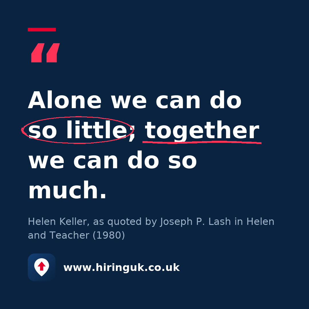 Quote card: Alone we can do so little; together we can do so much.
