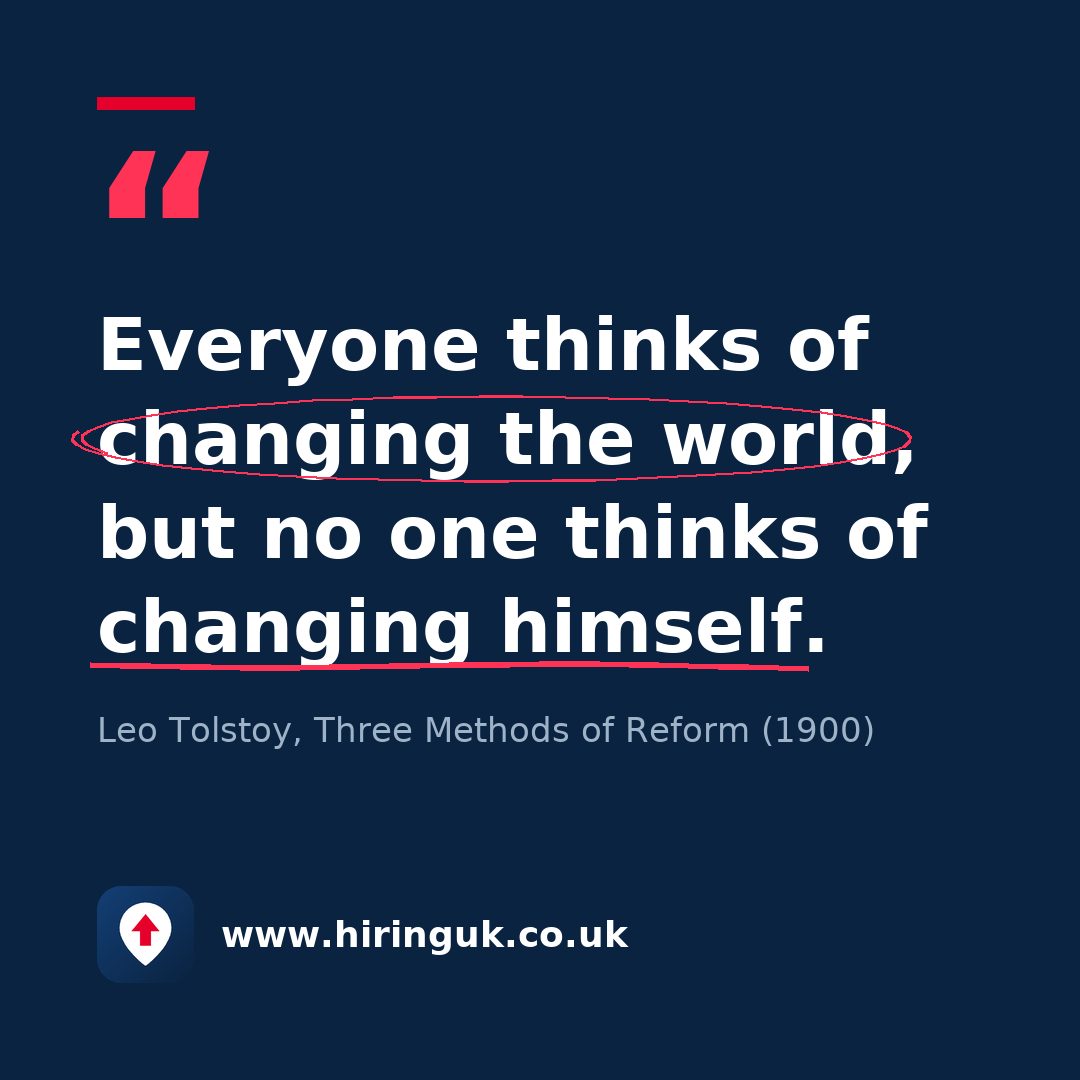 Quote card: Everyone thinks of changing the world, but no one thinks of changing himself.