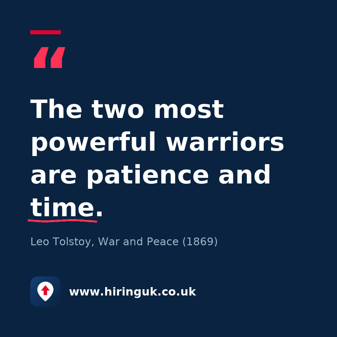 Quote card: The two most powerful warriors are patience and time.