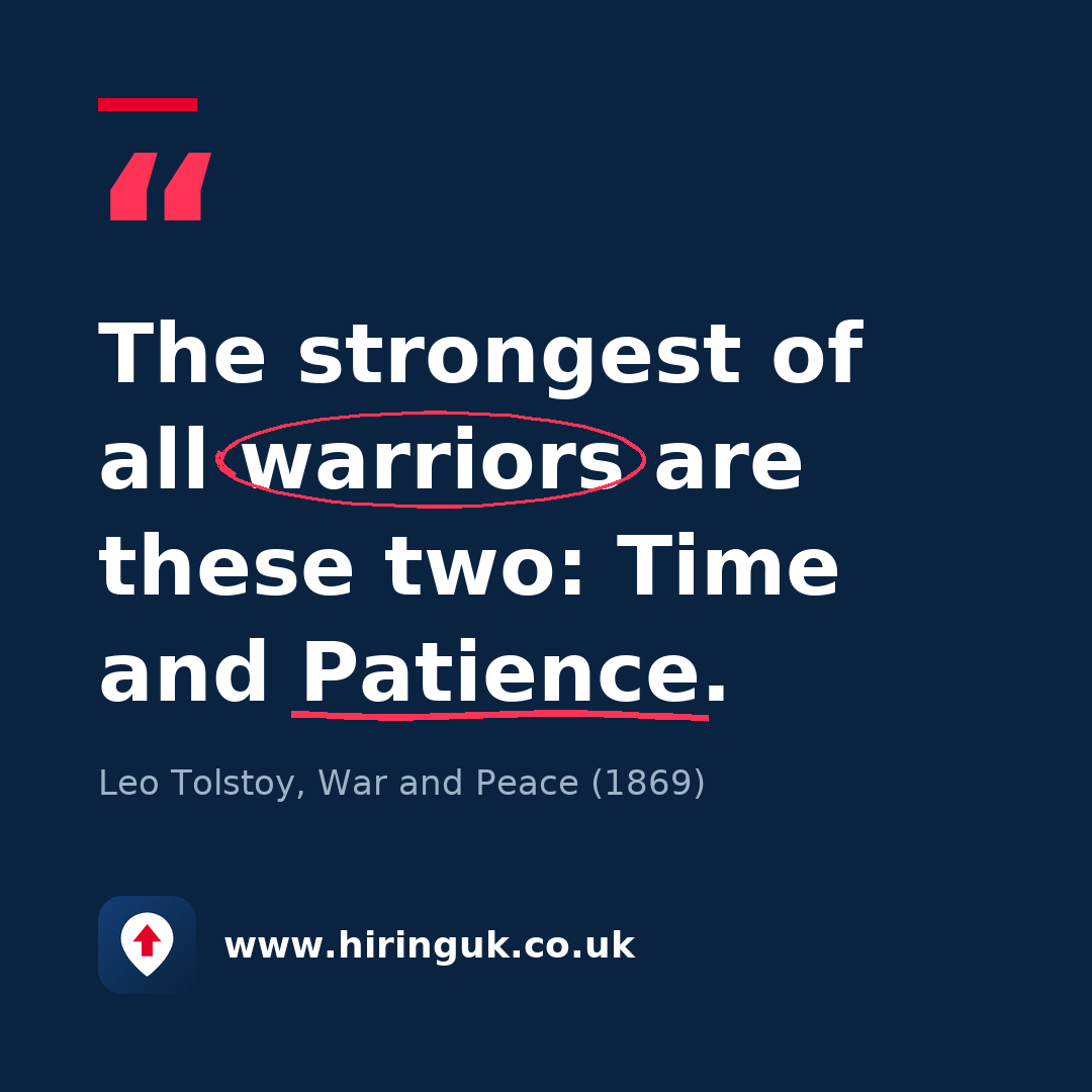 Quote card: The strongest of all warriors are these two: Time and Patience.