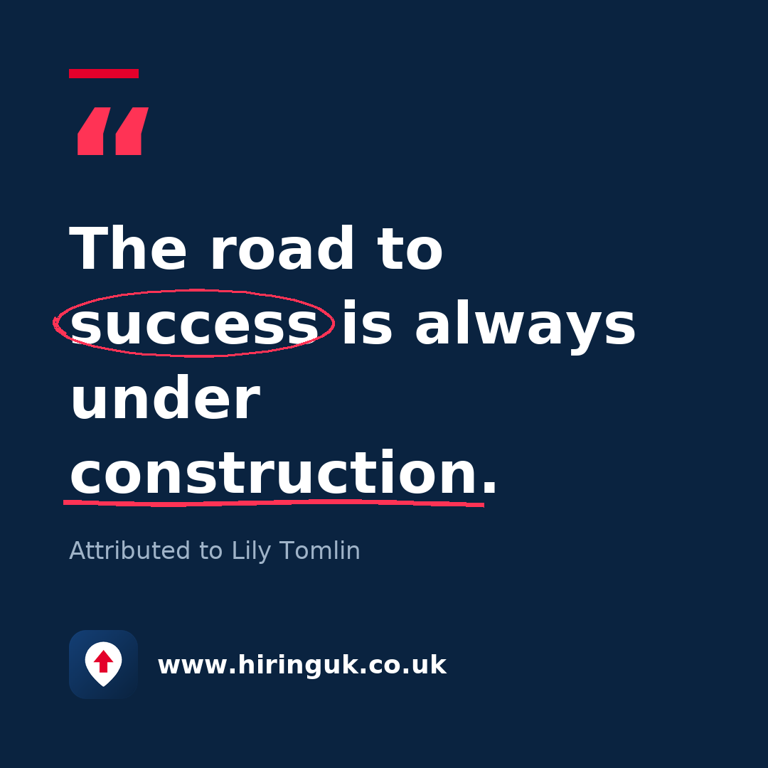 Quote card: The road to success is always under construction.