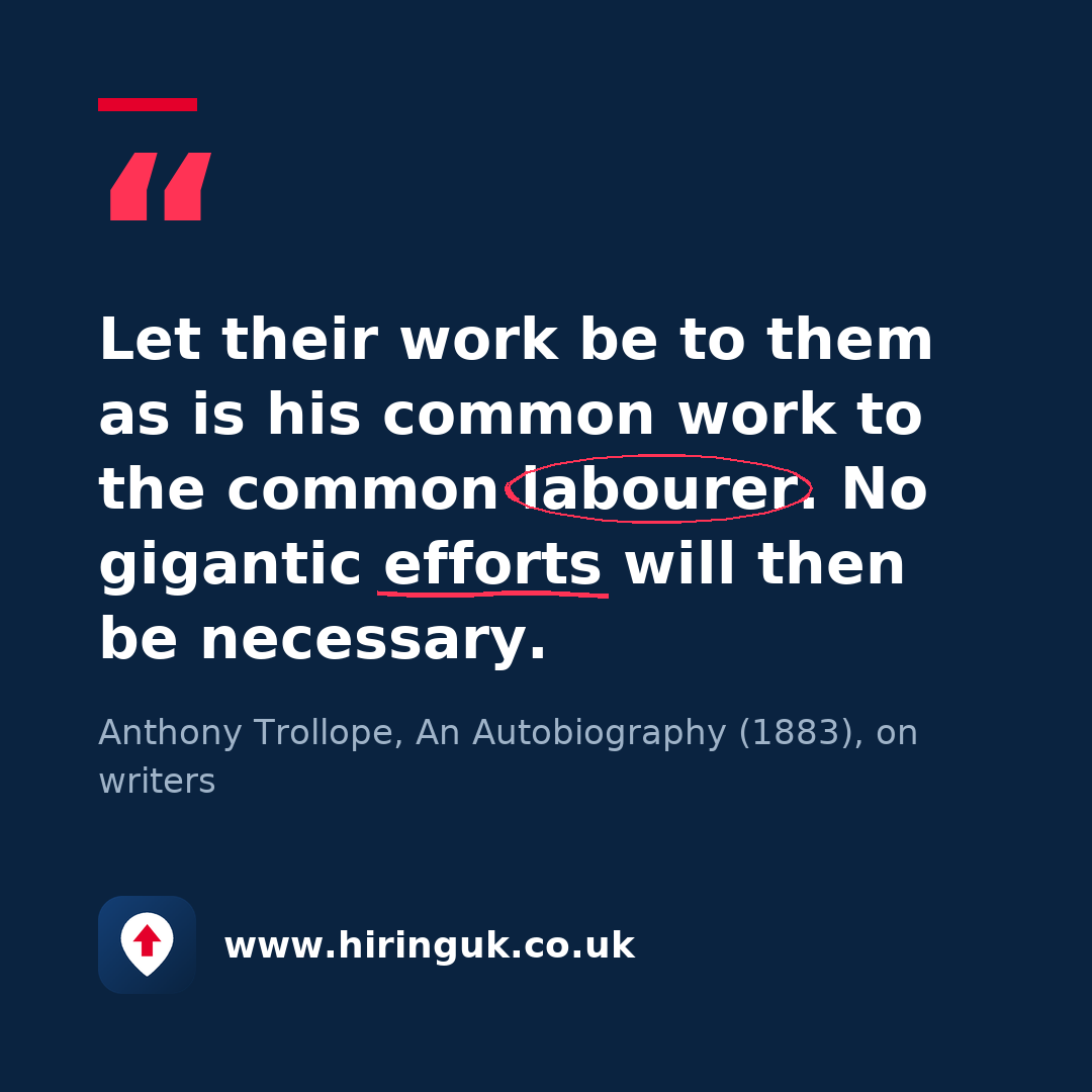 Quote card: Let their work be to them as is his common work to the common labourer. No gigantic efforts will then be necessary.