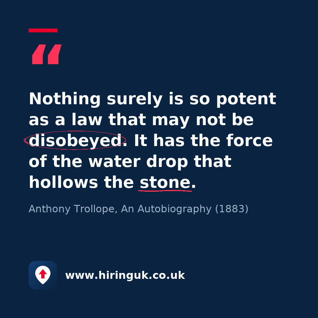 Quote card: Nothing surely is so potent as a law that may not be disobeyed. It has the force of the water drop that hollows the stone.