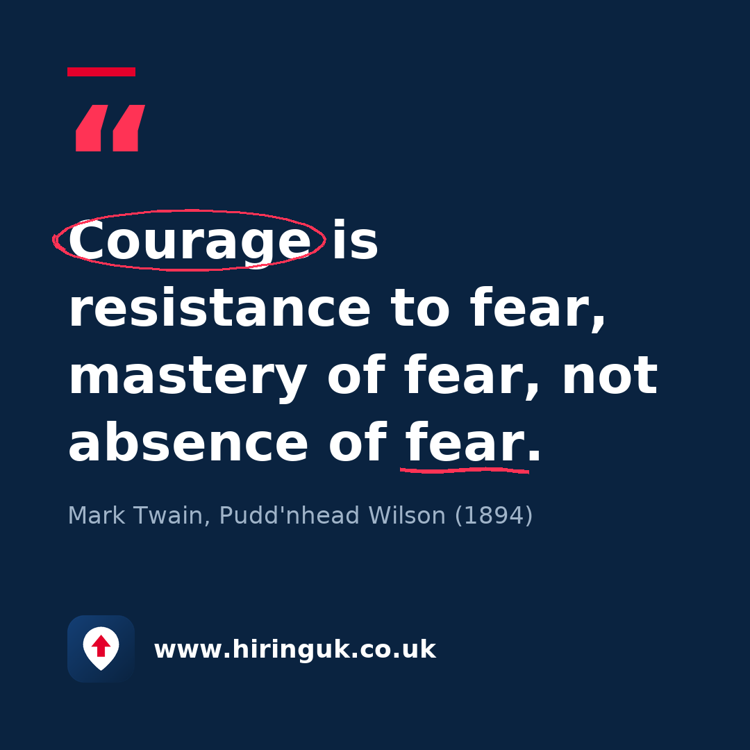 Quote card: Courage is resistance to fear, mastery of fear, not absence of fear.