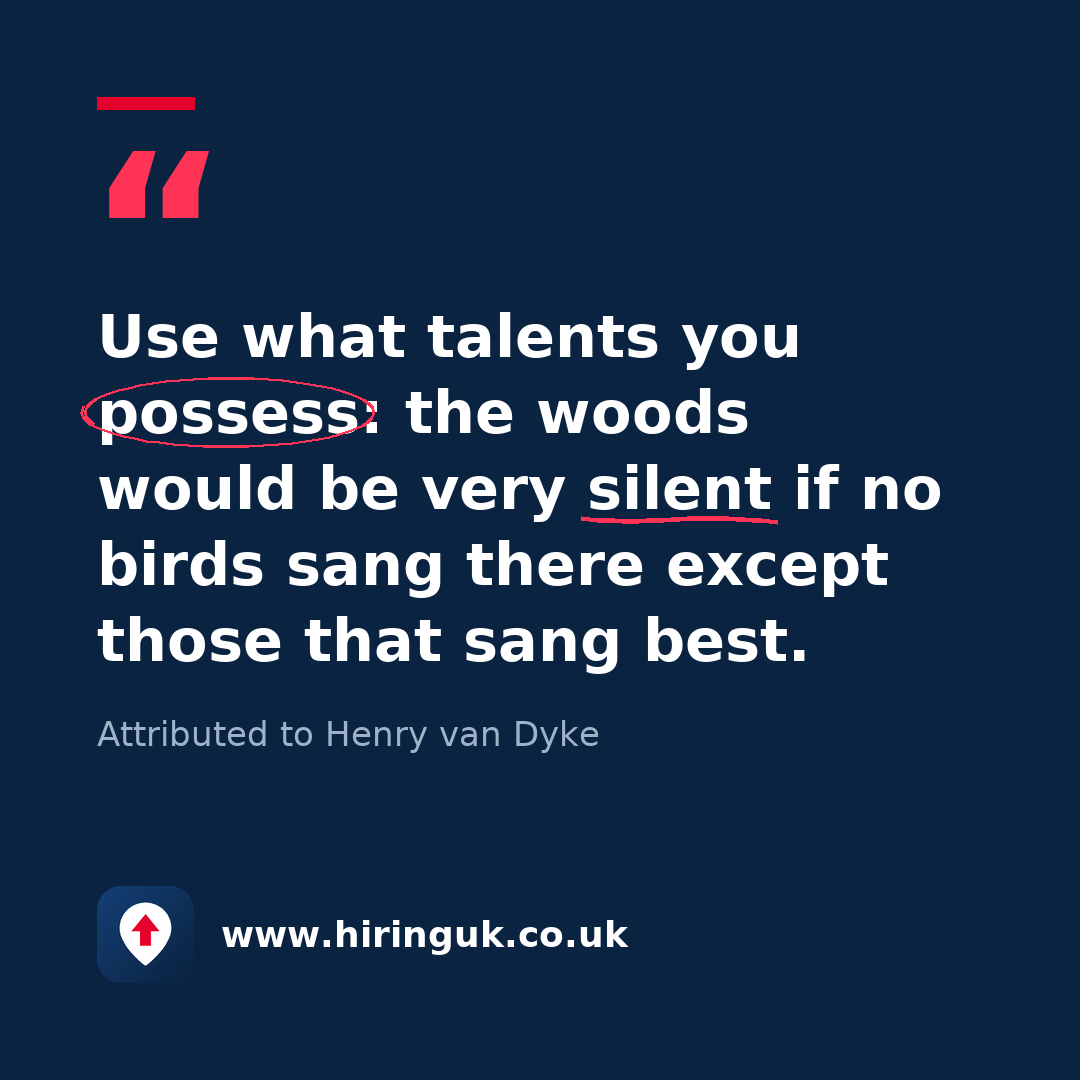 Quote card: Use what talents you possess: the woods would be very silent if no birds sang there except those that sang best.