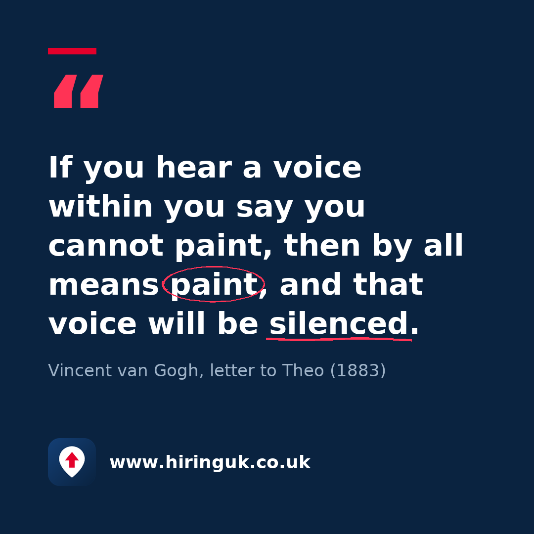 Quote card: If you hear a voice within you say you cannot paint, then by all means paint, and that voice will be silenced.