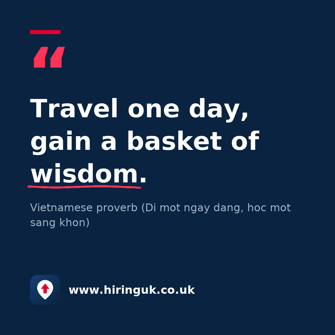 Quote card: Travel one day, gain a basket of wisdom.