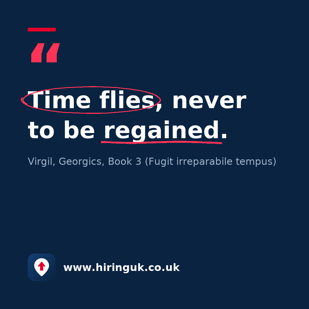 Quote card: Time flies, never to be regained.
