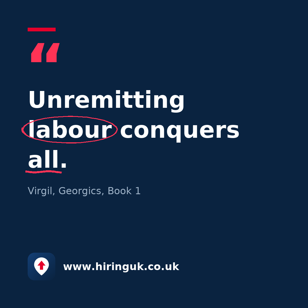Quote card: Unremitting labour conquers all.