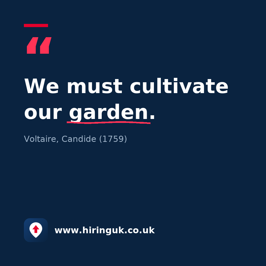 Quote card: We must cultivate our garden.