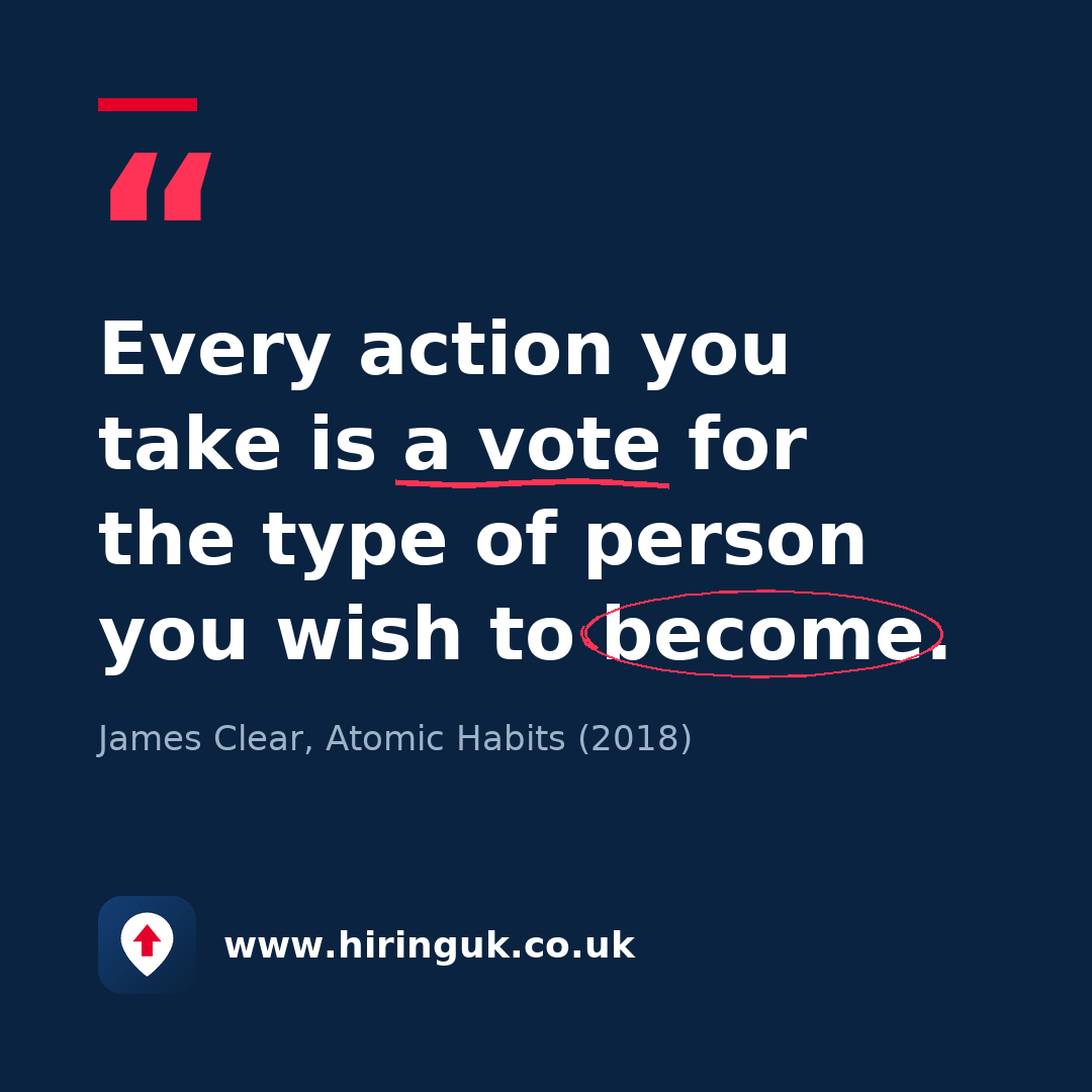 Quote card: Every action you take is a vote for the type of person you wish to become.