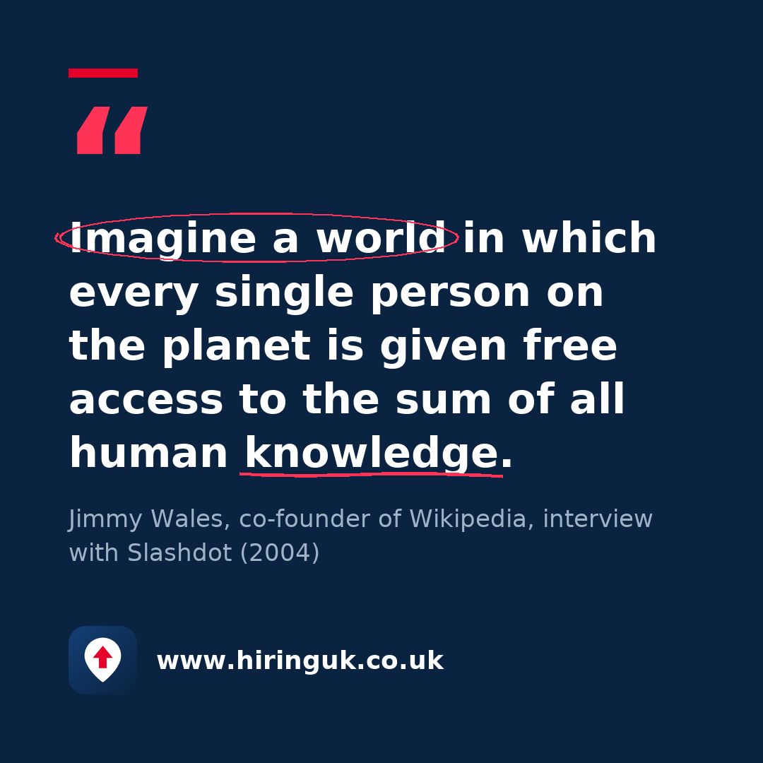 Quote card: Imagine a world in which every single person on the planet is given free access to the sum of all human knowledge.