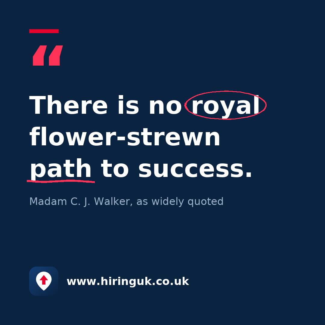 Quote card: There is no royal flower-strewn path to success.