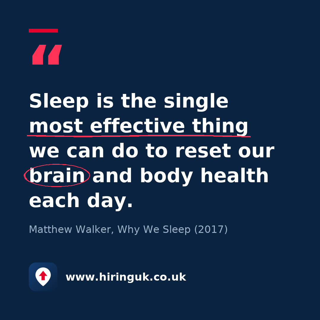 Quote card: Sleep is the single most effective thing we can do to reset our brain and body health each day.