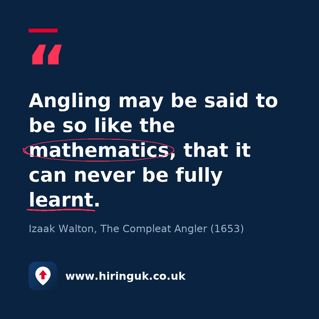 Quote card: Angling may be said to be so like the mathematics, that it can never be fully learnt.
