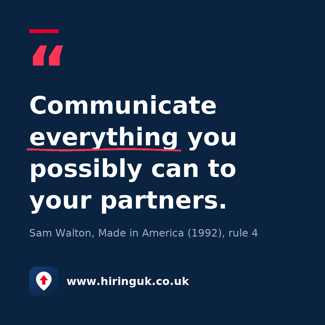 Quote card: Communicate everything you possibly can to your partners.
