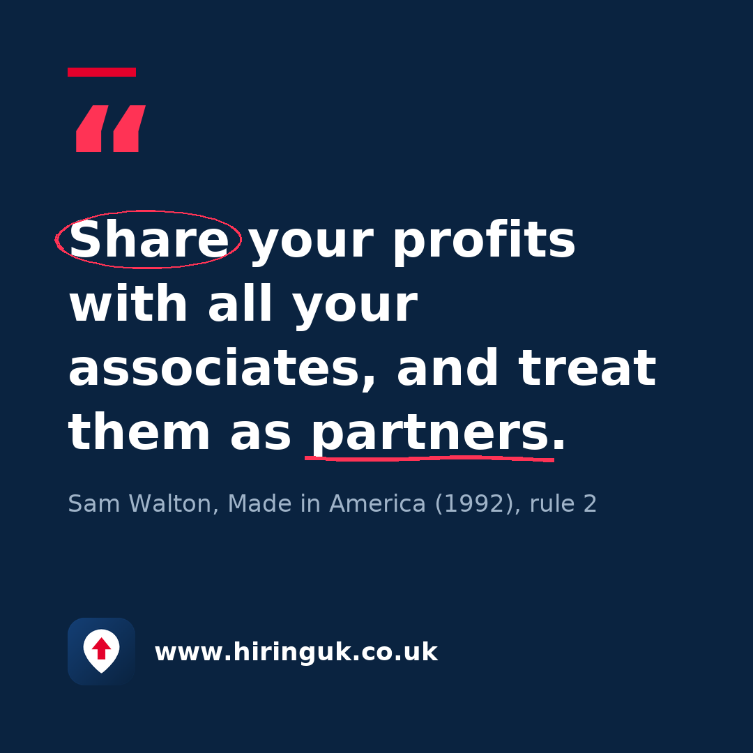 Quote card: Share your profits with all your associates, and treat them as partners.