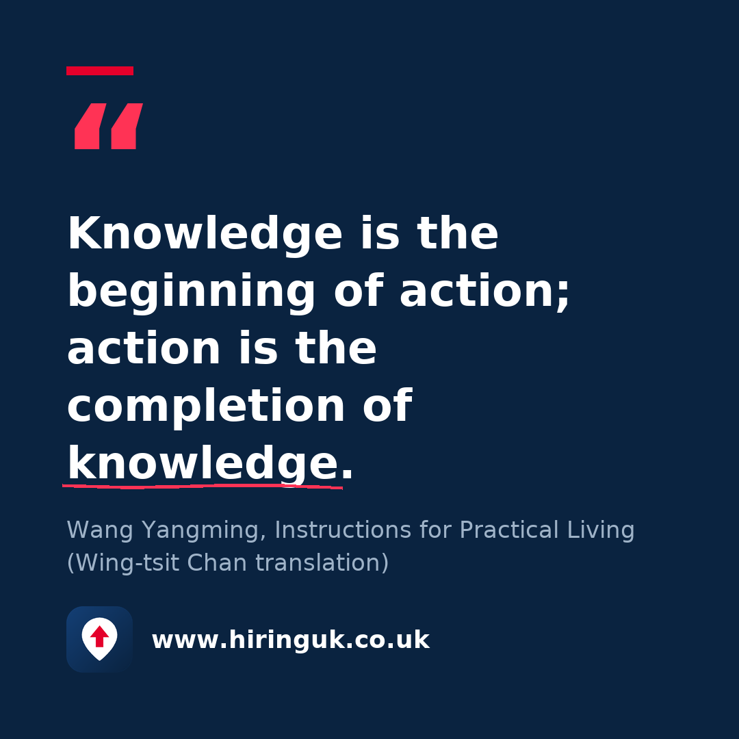 Quote card: Knowledge is the beginning of action; action is the completion of knowledge.