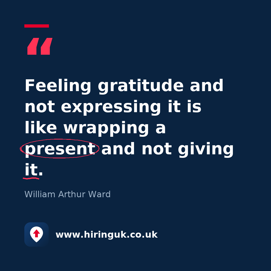Quote card: Feeling gratitude and not expressing it is like wrapping a present and not giving it.