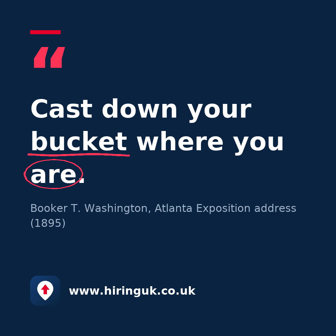 Quote card: Cast down your bucket where you are.