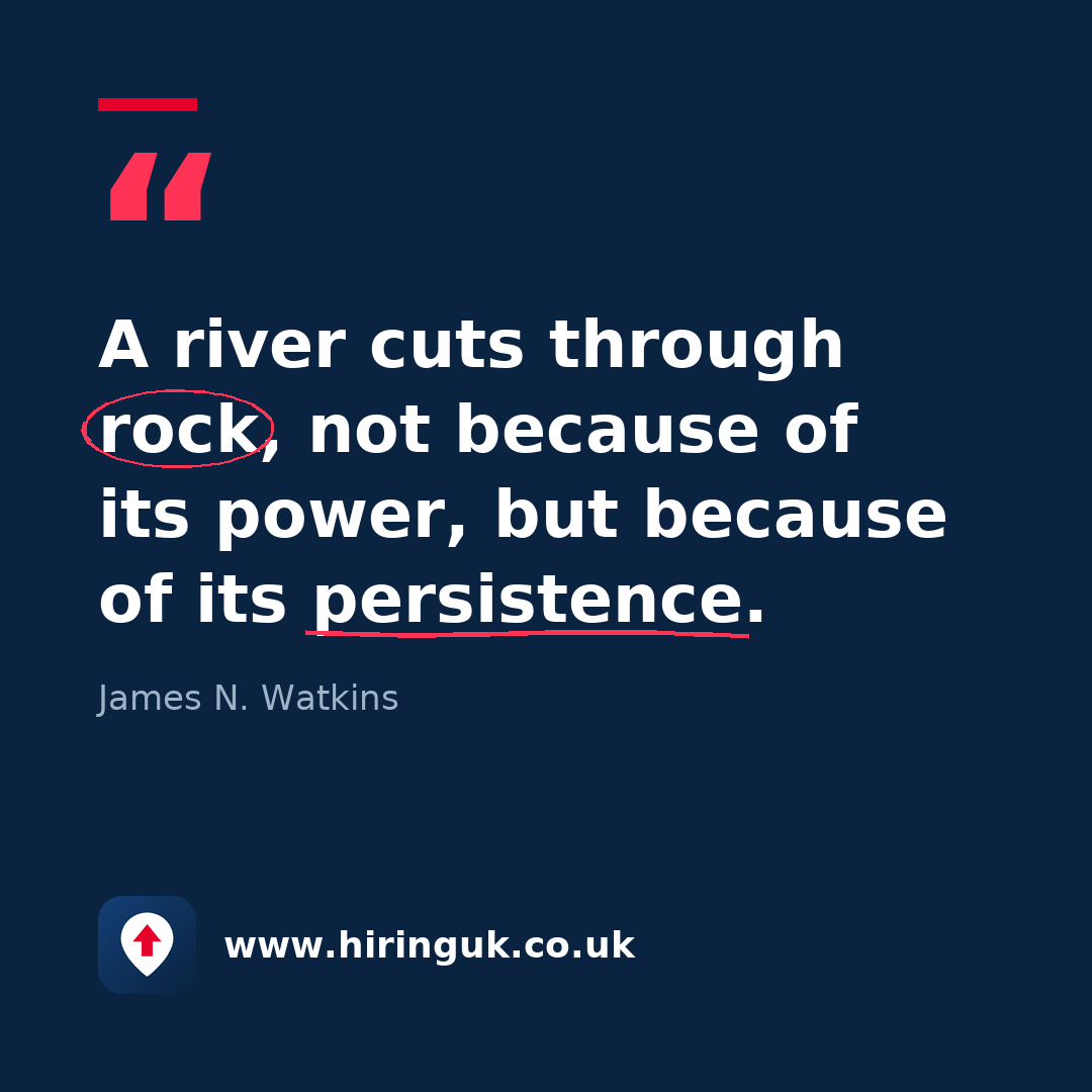 Quote card: A river cuts through rock, not because of its power, but because of its persistence.