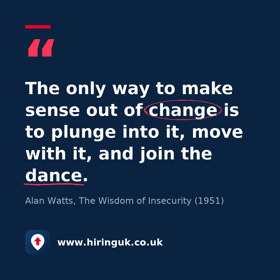 Quote card: The only way to make sense out of change is to plunge into it, move with it, and join the dance.