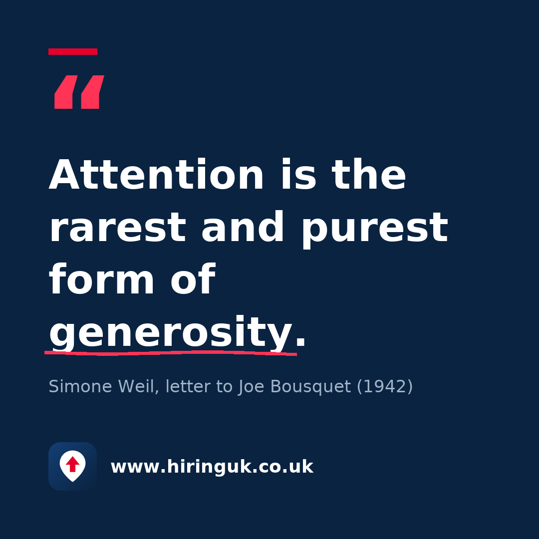 Quote card: Attention is the rarest and purest form of generosity.