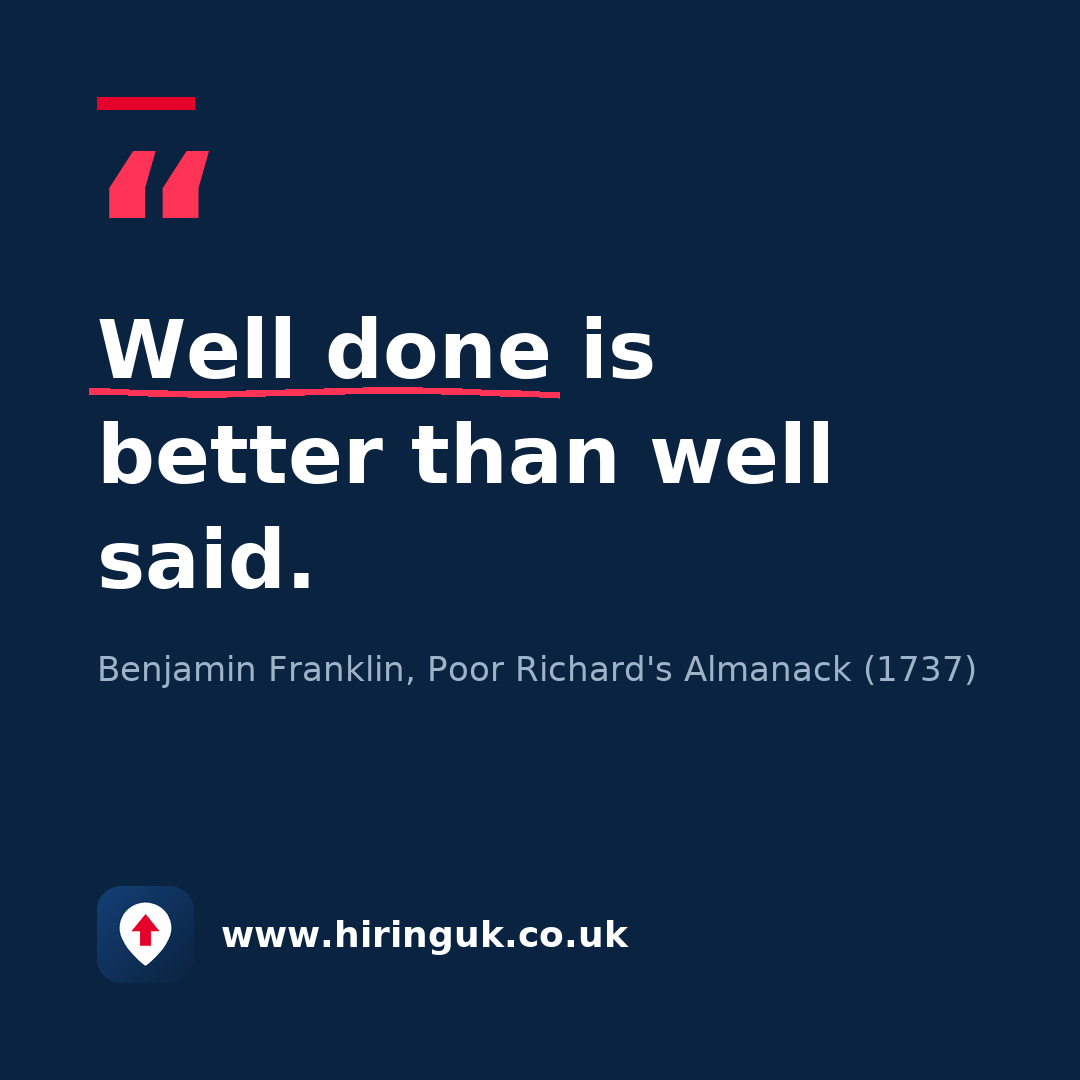 Quote card: Well done is better than well said.
