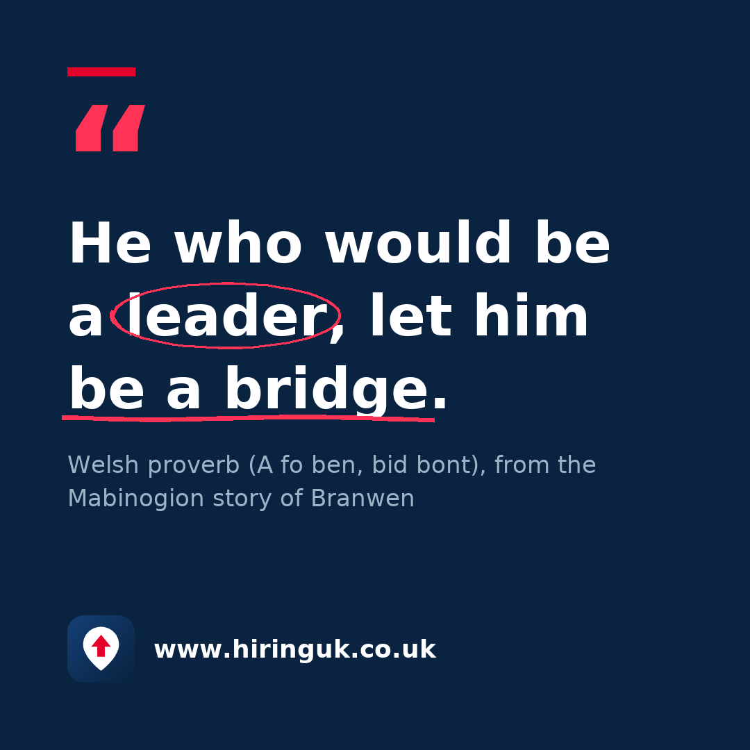Quote card: He who would be a leader, let him be a bridge.