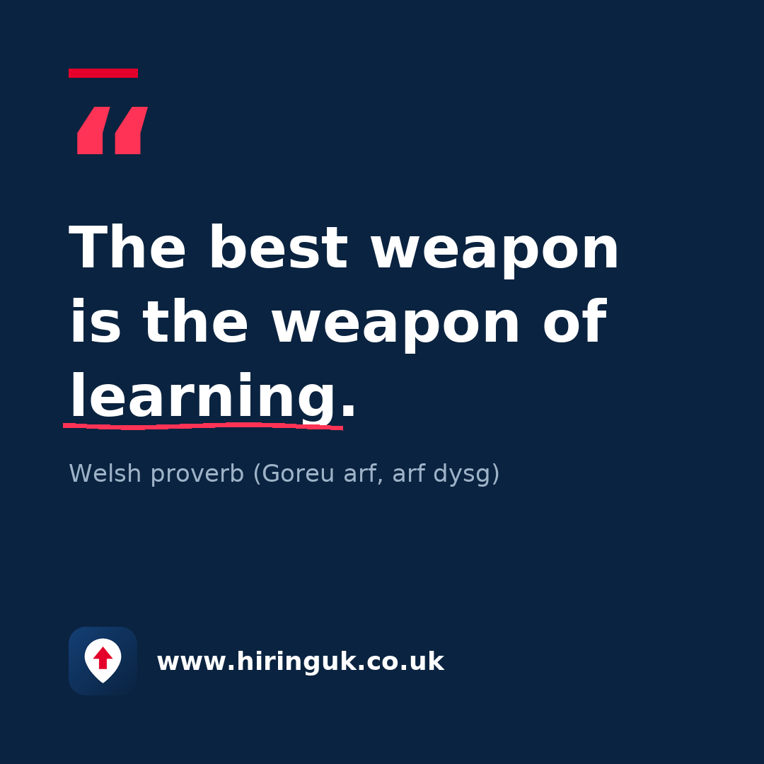 Quote card: The best weapon is the weapon of learning.