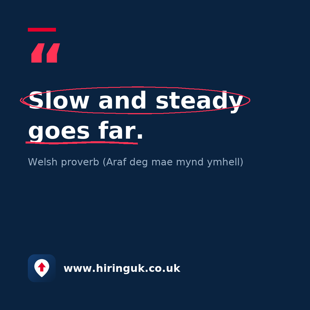 Quote card: Slow and steady goes far.