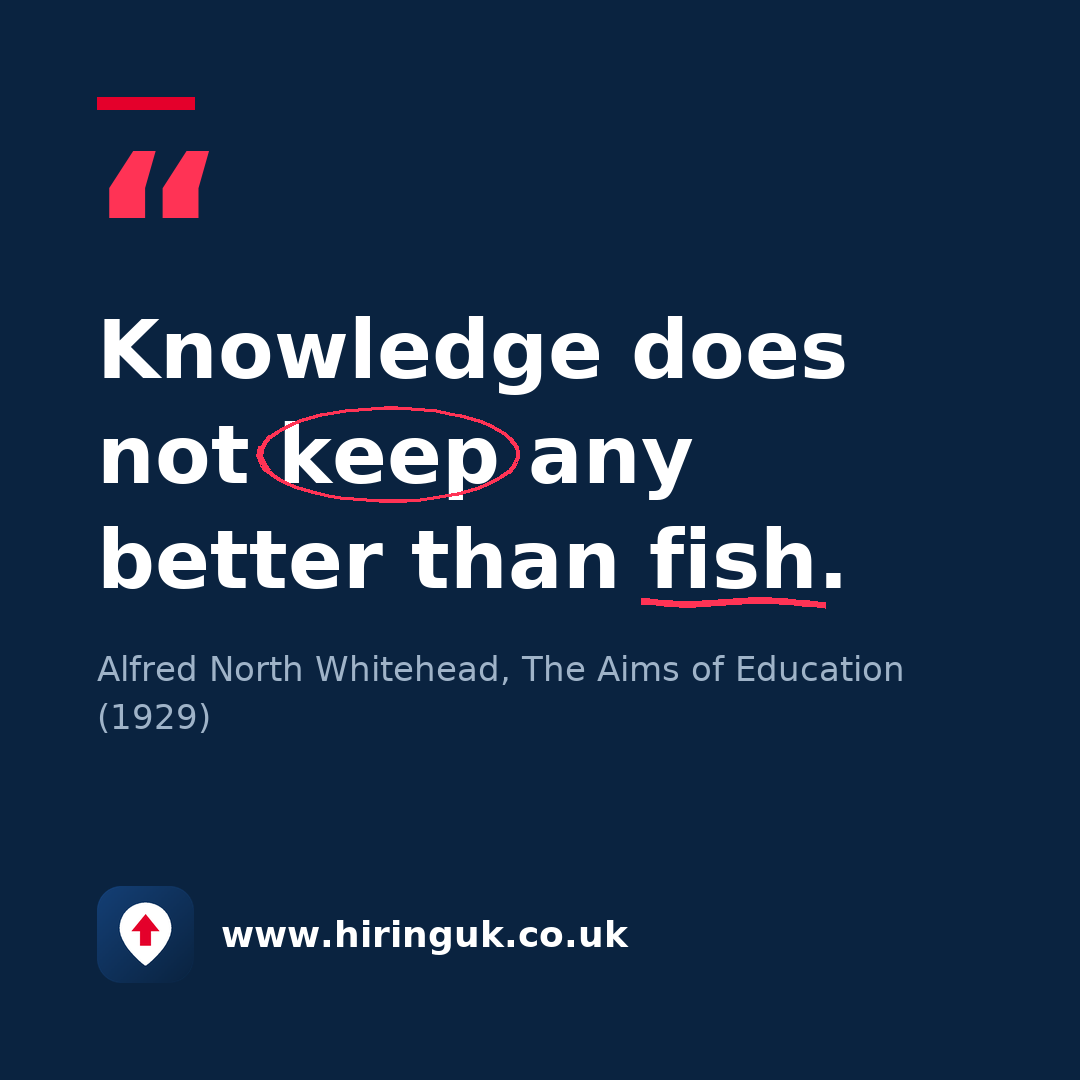 Quote card: Knowledge does not keep any better than fish.